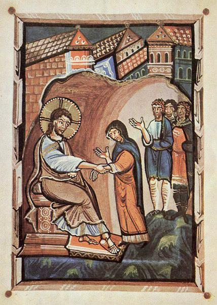 Jesús y la suegra de Pedro,-Evangelios, de la abadesa Hitda de Meschede.jpg